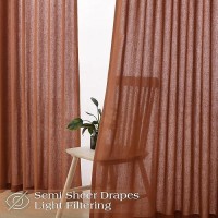 Terracotta Linen Curtains 102 Inches Long 2 Panels For Living Room Pinch Pleated Light Filtering Semi Sheer Window Curtains Boho