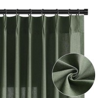 Pinch Pleated Olive Green Curtains 120 Inches Long For Living Room Office Linen Textured Window Curtains Back Tab Light Filterin