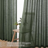 Pinch Pleated Olive Green Curtains 120 Inches Long For Living Room Office Linen Textured Window Curtains Back Tab Light Filterin