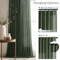 Pinch Pleated Olive Green Curtains 120 Inches Long For Living Room Office Linen Textured Window Curtains Back Tab Light Filterin