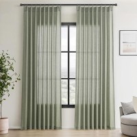 Sage Green Curtains 120 Inches Long For Living Room Bedroom Pinch Pleat Light Green Linen Textured Window Curtains Aesthetic Neu