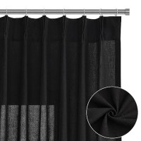 Black Linen Curtains 84 Inches Long 2 Panel Set Pinch Pleated Light Filtering Privacy Aesthetic Modern Elegant Muslin Halloween