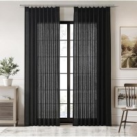 Black Linen Curtains 84 Inches Long 2 Panel Set Pinch Pleated Light Filtering Privacy Aesthetic Modern Elegant Muslin Halloween