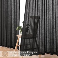 Black Linen Curtains 84 Inches Long 2 Panel Set Pinch Pleated Light Filtering Privacy Aesthetic Modern Elegant Muslin Halloween