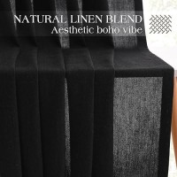 Black Linen Curtains 84 Inches Long 2 Panel Set Pinch Pleated Light Filtering Privacy Aesthetic Modern Elegant Muslin Halloween