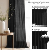 Black Linen Curtains 84 Inches Long 2 Panel Set Pinch Pleated Light Filtering Privacy Aesthetic Modern Elegant Muslin Halloween