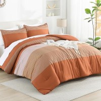 Litanika Pumpkin Comforter Set King 3 Pieces Lightweight Pumpkin White Colorblock Stripe Fluffy Bedding Comforter Sets All Se