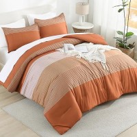 Litanika Pumpkin Comforter Set King 3 Pieces Lightweight Pumpkin White Colorblock Stripe Fluffy Bedding Comforter Sets All Se