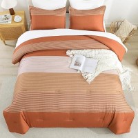 Litanika Pumpkin Comforter Set King 3 Pieces Lightweight Pumpkin White Colorblock Stripe Fluffy Bedding Comforter Sets All Se