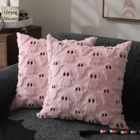 Dfxsz Halloween Pillow Covers 20X20 Inch Set Of 2 Orange Ghost Throw Pillow Cases Soft Plush Faux Fur Wool Couch Cushion Case Fo