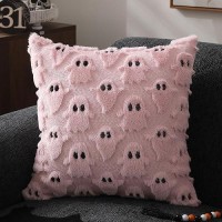 Dfxsz Halloween Pillow Covers 20X20 Inch Set Of 2 Orange Ghost Throw Pillow Cases Soft Plush Faux Fur Wool Couch Cushion Case Fo