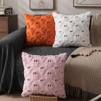 Dfxsz Halloween Pillow Covers 20X20 Inch Set Of 2 Orange Ghost Throw Pillow Cases Soft Plush Faux Fur Wool Couch Cushion Case Fo