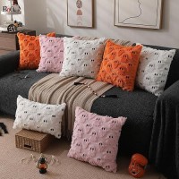 Dfxsz Halloween Pillow Covers 20X20 Inch Set Of 2 Orange Ghost Throw Pillow Cases Soft Plush Faux Fur Wool Couch Cushion Case Fo