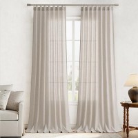 Joywell Birch Hook Belt Linen Semi Sheer Curtains 108 Inches Length Long Rod Pocket Back Tab Hook Belt Clip Rings Window Curtain