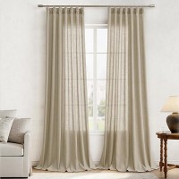 Joywell Tan Hook Belt Linen Semi Sheer Curtains 84 Inches Length Long Rod Pocket Back Tab Hook Belt Clip Rings Window Curtains D