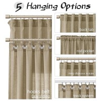 Joywell Tan Hook Belt Linen Semi Sheer Curtains 84 Inches Length Long Rod Pocket Back Tab Hook Belt Clip Rings Window Curtains D