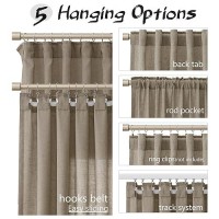 Joywell Taupe Hook Belt Linen Semi Sheer Curtains 84 Inches Length Long Rod Pocket Back Tab Hook Belt Clip Rings Window Curtains