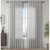 Joywell Gray Birch Linen Semi Sheer Curtains 84 Inches Length Long Rod Pocket Back Tab Hook Belt Clip Rings Window Curtains Drap