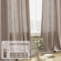 Joywell Beige Tan Linen Semi Sheer Curtains 96 Inches Length Long Rod Pocket Back Tab Hook Belt Clip Rings Window Curtains Drape