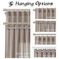 Joywell Beige Tan Linen Semi Sheer Curtains 96 Inches Length Long Rod Pocket Back Tab Hook Belt Clip Rings Window Curtains Drape