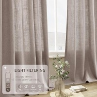 Joywell Brownish Grey Linen Semi Sheer Curtains 84 Inches Length Long Rod Pocket Back Tab Hook Belt Clip Rings Window Curtains D