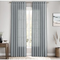 Joywell Blue Hook Belt Linen Semi Sheer Curtains 84 Inches Length Long Rod Pocket Back Tab Hook Belt Clip Rings Window Curtains