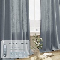 Joywell Blue Hook Belt Linen Semi Sheer Curtains 84 Inches Length Long Rod Pocket Back Tab Hook Belt Clip Rings Window Curtains