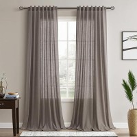 Joywell Light Brown Linen Semi Sheer Curtains 108 Inches Length Long Rod Pocket Back Tab Hook Belt Clip Rings Window Curtains Dr