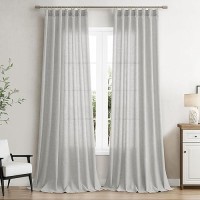 Joywell Silver Hook Belt Linen Semi Sheer Curtains 108 Inches Length Long Rod Pocket Back Tab Hook Belt Clip Rings Window Curtai