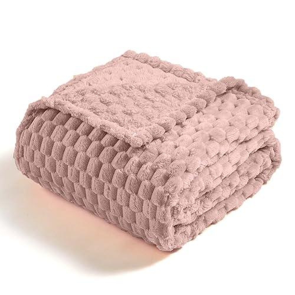 Vessia Flannel Fleece Throw Blanket For Adults And Kids  3D Jacquard Grey Pink Fuzzy And Warm Blanket For Couch Sofa Bed Chair  300Gsm Super Soft Touch Cozy Throw For All-Season Home Decor(50X40Inch)