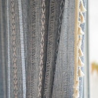 Deeprove Blue Bohemian Curtains 90 Inches Long Linen Textured For Living Room Light Filter Farmhouse Sheer Hollow Striped Chic D