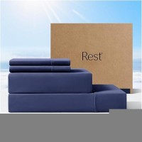 Rest Evercool Cooling Sheet Set King Size Midnight Blue Breathable Bed Sheets For Hot Sleeper And Night Sweats With Pillowc