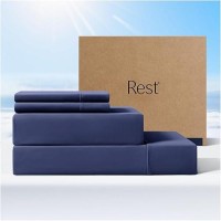 Rest Evercool Cooling Sheet Set Queen Size Midnight Blue Breathable Bed Sheets For Hot Sleeper And Night Sweats With Pillow