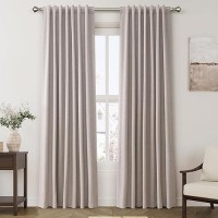 100% Blackout Linen Curtains 84 Inch Length 2 Panels Brownish Grey Light Blocking Darkening Living Room Curtains 84 Inches Long Elegant Modern Back Tab Pocket Noise Reducing Drapes For Nursery 7 Ft