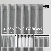 Extra Long Blackout Curtains 108 Inches Long Silver Grey Modern Linen Back Tab Pocket Curtains For Sliding Glass Doors Thermal Light Blocking Floor Length Windows Drapes With White Backing 52X108