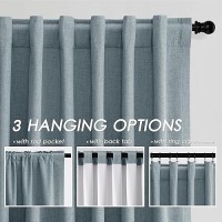 100% Blackout Linen Curtains 84 Inch Length 2 Panels Dark Blue Light Blocking Darkening Living Room Curtains 84 Inches Long Elegant Modern Back Tab Pocket Thermal Insulated Drapes For Nursery 7 Ft