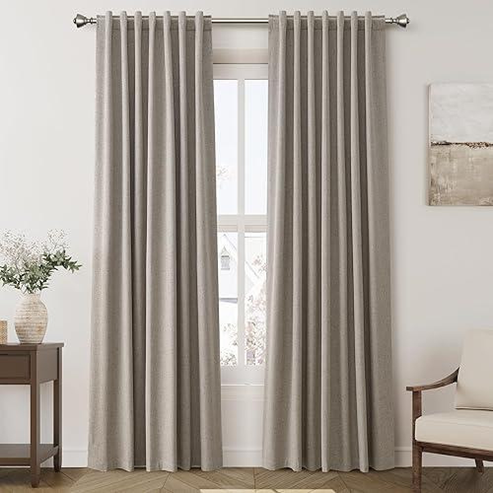 100% Blackout Linen Curtains 84 Inch Length 2 Panels Dark Apricot Light Blocking Darkening Living Room Curtains 84 Inches Long Elegant Modern Back Tab Pocket Noise Reducing Drapes For Nursery 7 Ft