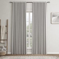 Silver Linen Blackout Curtains For Bedroom 84 Inch Length 2 Panels Set Back Tab Pocket Neutral Farmhouse Living Room Darkening C