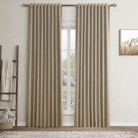 Tan Brown Linen Blackout Curtains For Bedroom 84 Inch Length 2 Panels Set Back Tab Pocket Neutral Farmhouse Living Room Darkenin