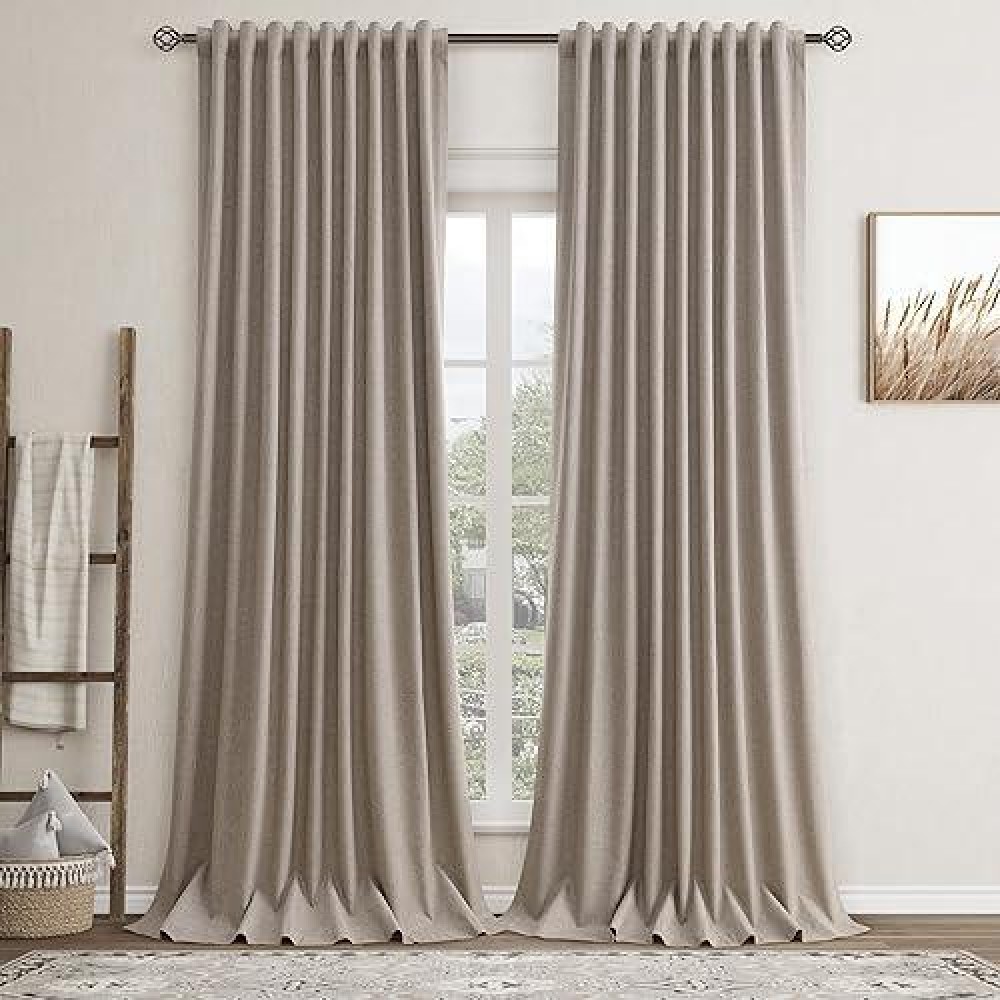 Light Taupe Linen Blackout Curtains For Bedroom 108 Inch Length 2 Panels Set Back Tab Pocket Neutral Farmhouse Living Room Darke