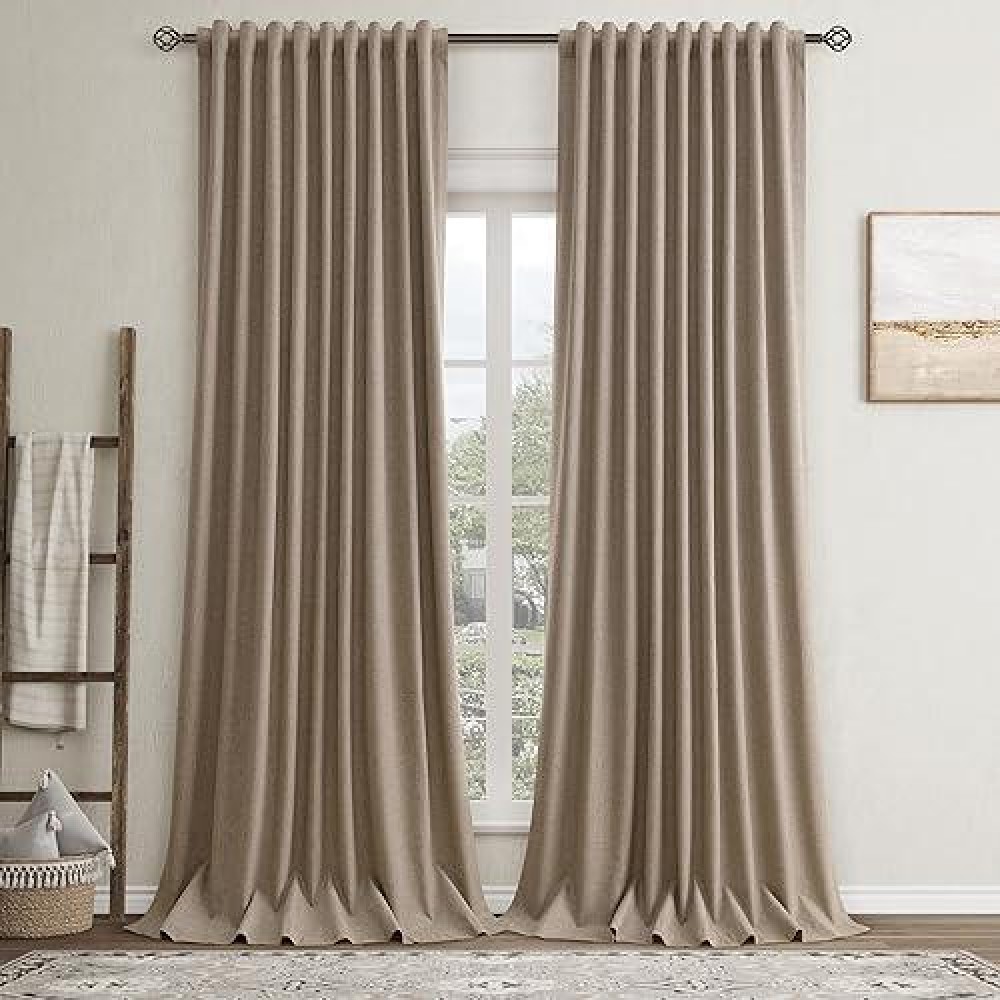 Light Brown Linen Blackout Curtains For Bedroom 108 Inch Length 2 Panels Set Back Tab Pocket Neutral Farmhouse Living Room Darke