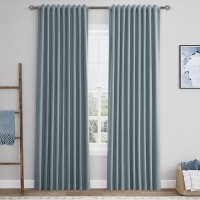 Dark Blue Linen Blackout Curtains For Bedroom 84 Inch Length 2 Panels Set Back Tab Pocket Neutral Farmhouse Living Room Darkenin