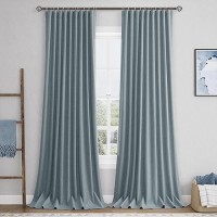 Dark Blue Linen Blackout Curtains For Bedroom 96 Inch Length 2 Panels Set Back Tab Pocket Neutral Farmhouse Living Room Darkenin