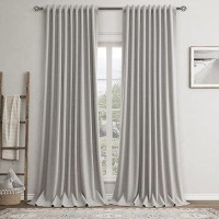 Silver Linen Blackout Curtains For Bedroom 108 Inch Length 2 Panels Set Back Tab Pocket Neutral Farmhouse Living Room Darkening