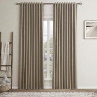 Mocha Linen Blackout Curtains For Bedroom 84 Inch Length 2 Panels Set Back Tab Pocket Neutral Farmhouse Living Room Darkening Cu