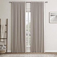 Brownish Grey Linen Blackout Curtains For Bedroom 84 Inch Length 2 Panels Set Back Tab Pocket Neutral Farmhouse Living Room Dark