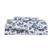 Eddie Bauer - Queen Sheet Set  Premium Cotton Percale Bedding Set  Floral Home Decor  Oeko-Tex Certified (Woodblock Floral Blue  Queen)