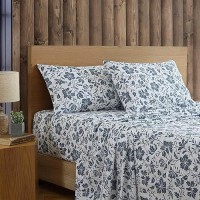 Eddie Bauer - Queen Sheet Set  Premium Cotton Percale Bedding Set  Floral Home Decor  Oeko-Tex Certified (Woodblock Floral Blue  Queen)