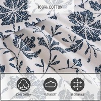 Eddie Bauer - King Sheet Set  Premium Cotton Percale Bedding Set  Floral Home Decor  Oeko-Tex Certified (Woodblock Floral Blue  King)