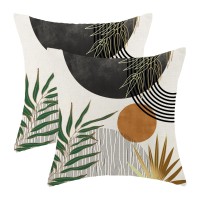 Boho Pillow Covers 18X18 Set Of 2 Abstract Black Gray Green Gold Sunset Throw Pillow Cover Mid Century Bohemian Style Tropical L